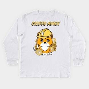 Cute Orange Cat is a cryoto miner Kids Long Sleeve T-Shirt